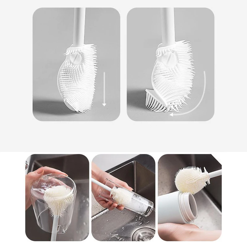 2024 New Cleaning Cup Brush Foldable Long Handle Milk Bottle Brush Glass Water Bottles Tea Stains Cleaning Brush Kitchen Tools