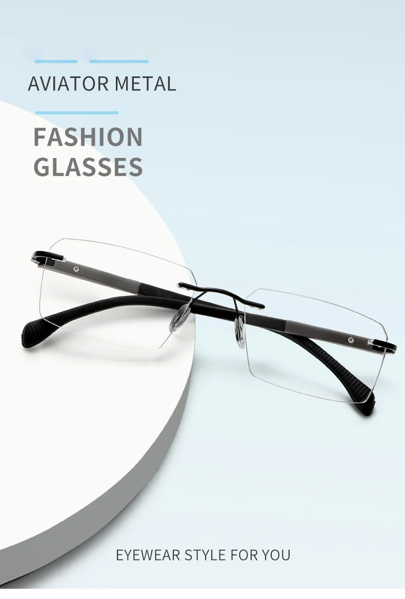 BEMORE Rimless Alloy Eyeglasses Prescription Optical Glasses Photochromic Anti Blue Light Myopia Graduated Eyewear Man