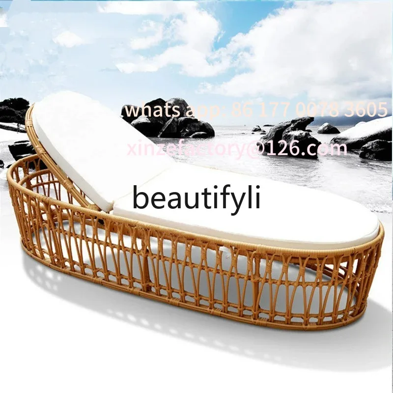 

Customizable Outdoor Reclining Bed Rattan Chair Balcony Leisure Courtyard Villa Swimming Pool Reclining Bed Folding Chair Rattan