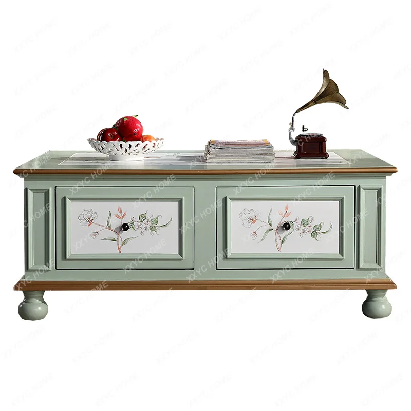 

rural pastoral painting living room long coffee table solid wood drawer storage