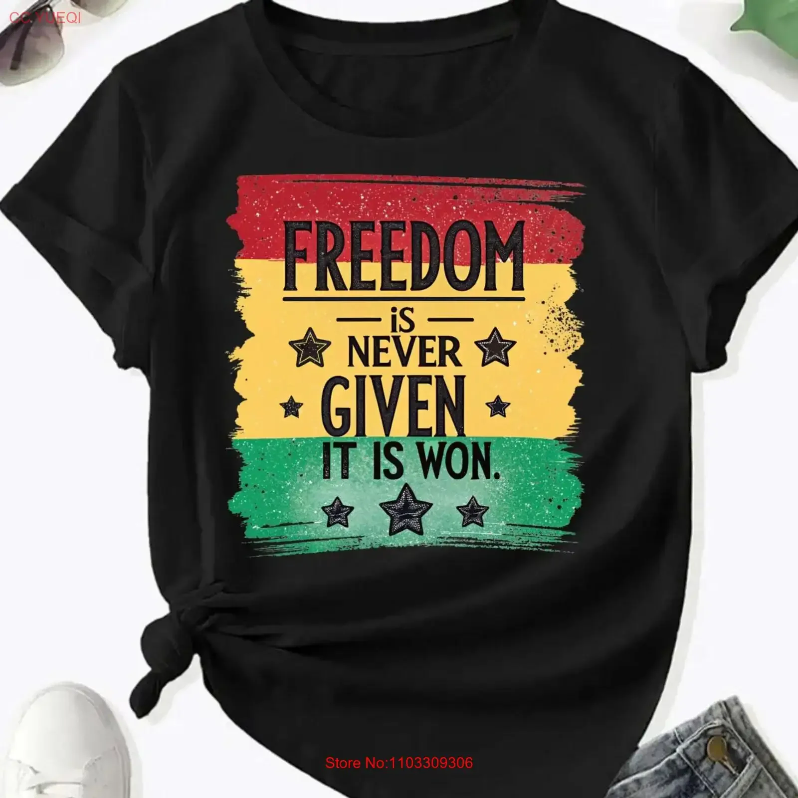 Camiseta con la frase “La libertad nunca se da por regalo”, para el Mes de la Historia Negra, ropa de activista de los derechos civiles, cita inspiradora, estilo vintage lavado