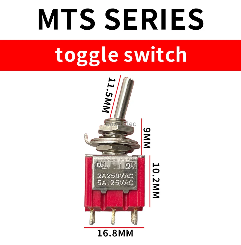 5PCS Mini MTS-302 MTS-303 Red Toggle Switch DPDT Double Pole Double Throw 2 Positions ON-ON/ON-OFF-ON 250V 3A 125V 6A image 2