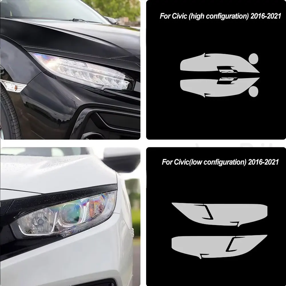 

Защитная пленка для фар автомобиля, передний светильник, прозрачная дымчатая черная наклейка из ТПУ для Honda Civic 10-го поколения 2016-2021, аксессуары