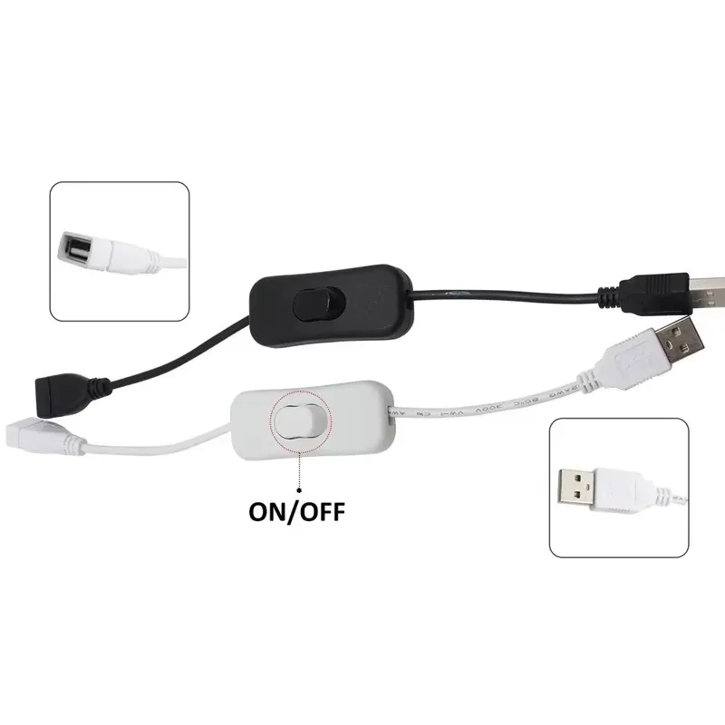 1/2/3/4Pcs USB Cable Male To Female Switch ON OFF Cable Extension Adapter For USB Lamp Fan Black White