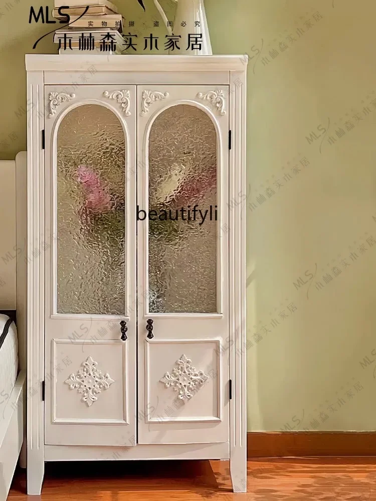 

smt03 French Retro Solid Wood Sideboard Living Room Home Arch Carved Wine Cabinet Storage High Cabinet