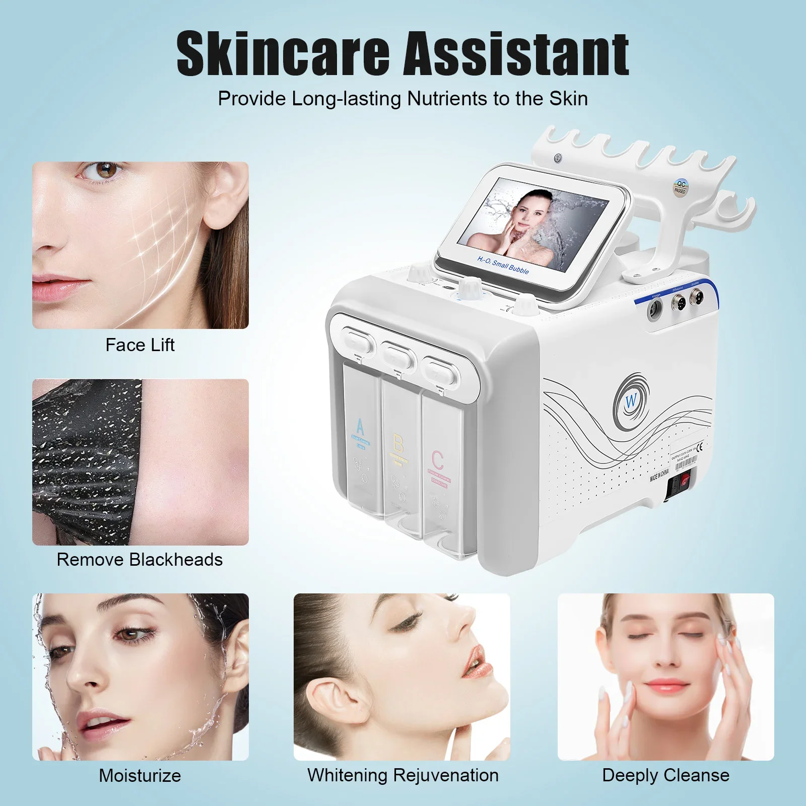 Macchina di bellezza da 80 W, macchina multifunzionale per la bellezza del viso con microbolle di idrogeno e ossigeno 6 in 1, dispositivo per la pulizia/la cura della pelle standard degli Stati Uniti