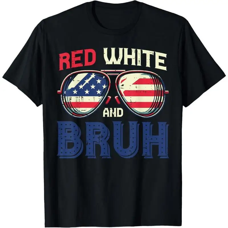 

Funny T-shirt Men Women Unisex Red White and Bruh Slogan Tee Casual Short Sleeve American Flag Top 4th of July Celebration
