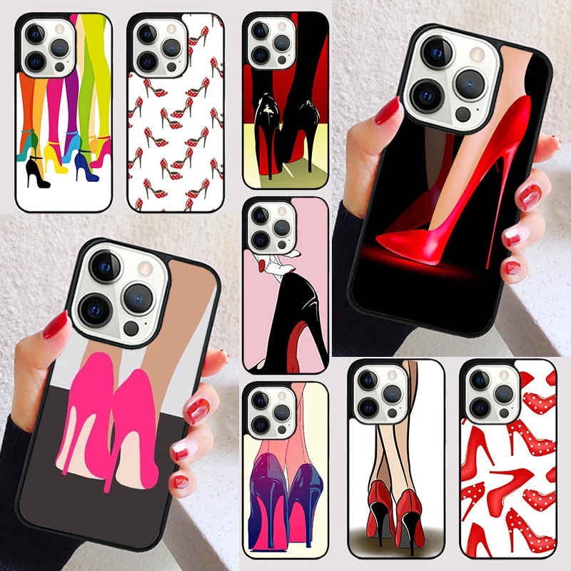 red high heel shoes Cute Phone Case for iPhone 16 15 SE2020 6 7 8 Plus for Apple 13 11 12 14 Mini Pro Max Cover coque Shell