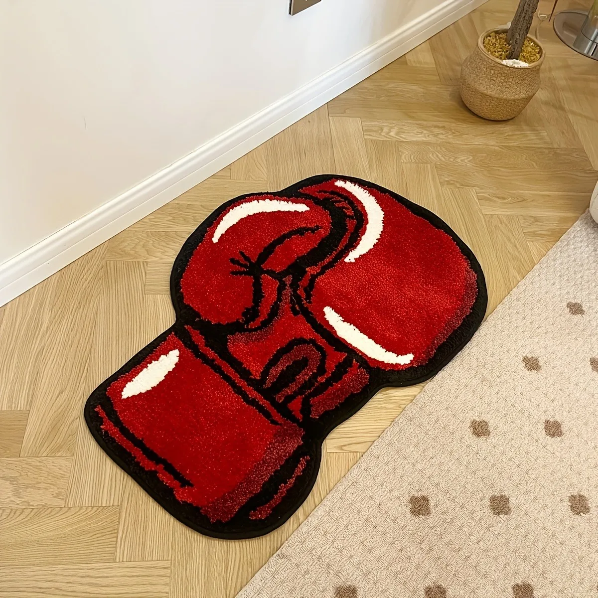 

Red Left and Right Boxing Gloves Shape Carpet Living Room Creative Floor Rugs Chic Bedroom Rug Corridor Area Floor Pad Mat