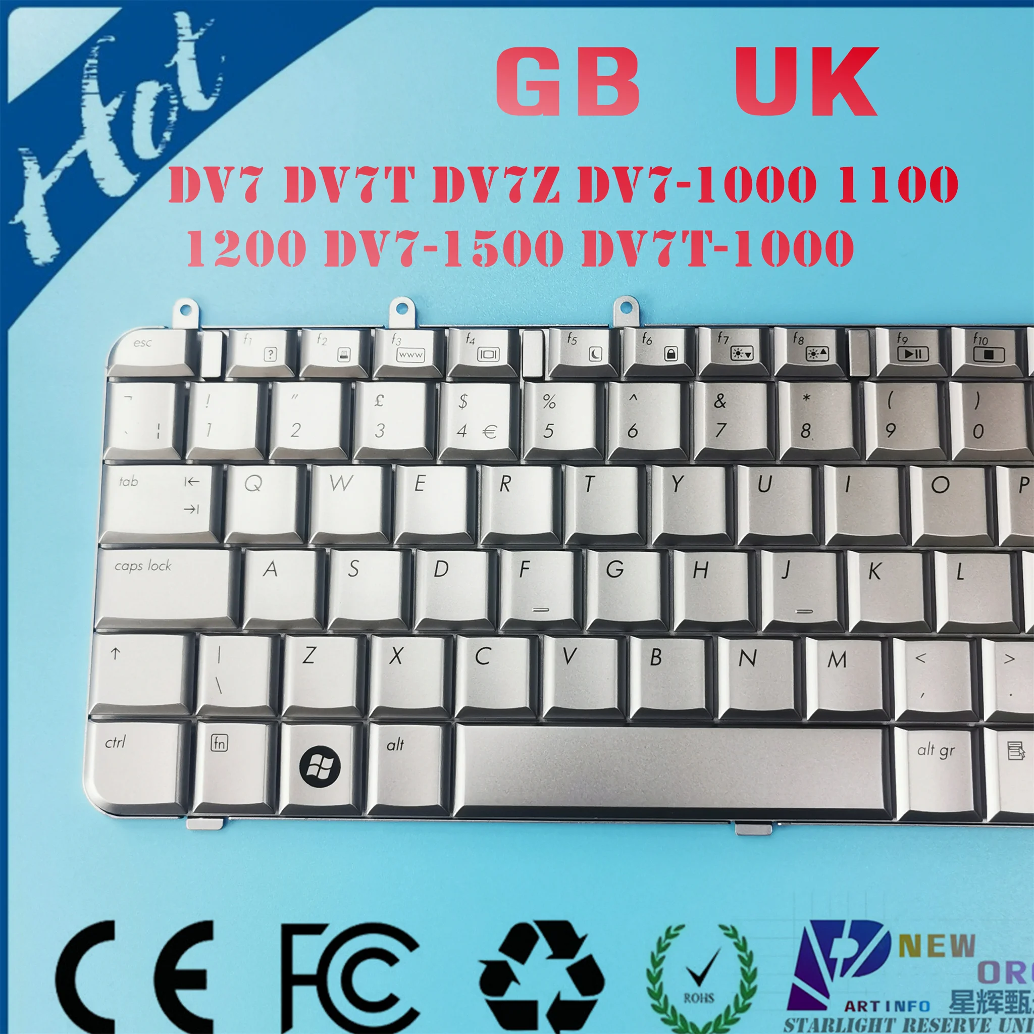 UK GB New org Laptop keyboard for HP DV7 DV7T DV7Z DV7-1000 DV7-1100 DV7-1200 DV7-1500 DV7T-1000 Series SLIVER