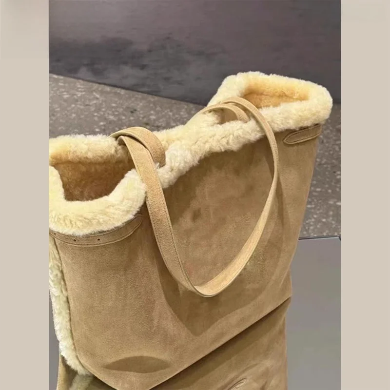 حقيبة يد نسائية كبيرة السعة أصلية، حقيبة كتف للتنقل اليومي، تصميم شتوي دافئ متعدد الاستخدامات