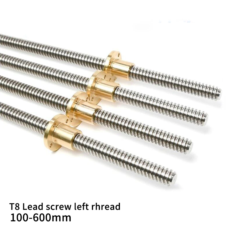 3D Printers Parts T8 Lead screw left rhread 100-600mm lead screw 8mm Trapezoidal Screws Copper Nuts Leadscrew Part 200 300 400mm