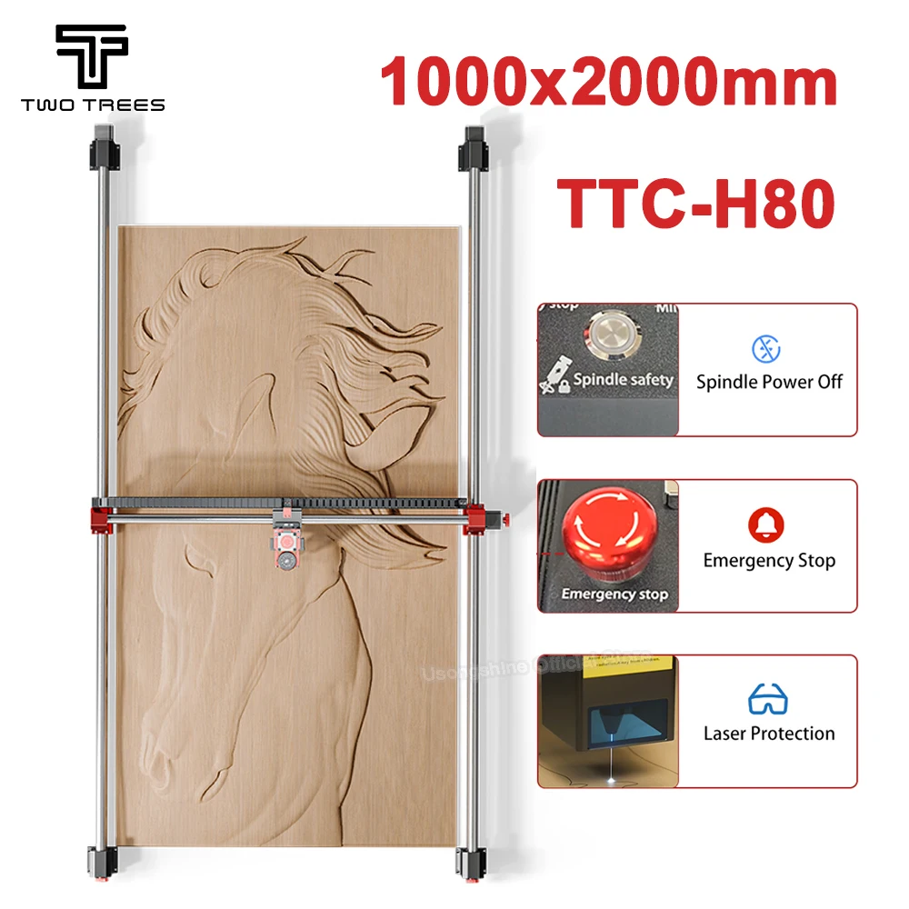 

Twotrees TTC-H80 3-осевой/4-осевой фрезерный станок с ЧПУ, 500 Вт, высокая точность с аварийной остановкой для дерева, акрила, металла