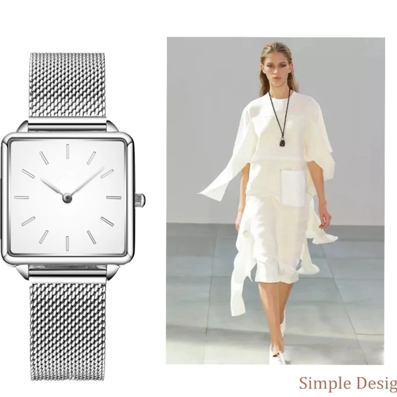 ساعات كوارتز نسائية فاخرة من أفضل العلامات التجارية ساعات يد تناظرية مربعة أنيقة للنساء ساعة بسيطة للسيدات هدية reloj de mujer #4