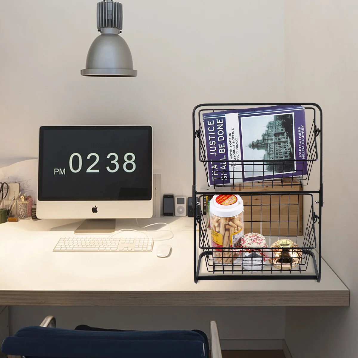 

1Pcs Storage Rack Two-Layer Iron Organizer Compact for Cosmetics Snacks Kitchen Storage Basket Desktop