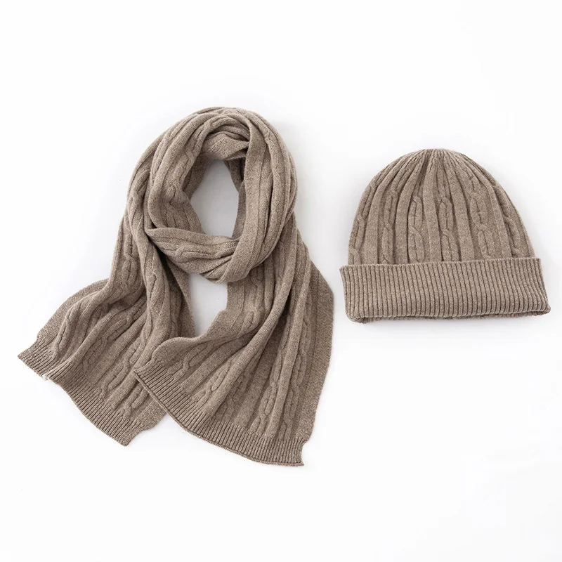 Men  women Winter Wool  Knitted Hat Scarf 2 Set Thick Jacquard Texture Beanie Warm Christmas Present Unisex Accessories 150*28