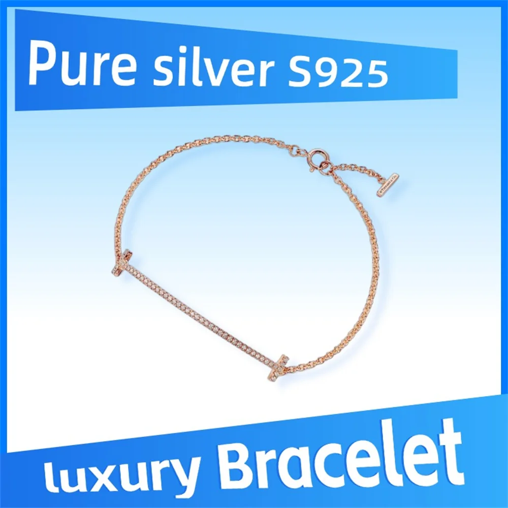 سوار en argent الاسترليني 925 بور، chaîne T Smile avec الماس، تصميم Elégant et charmant، جودة عالية pour femmes