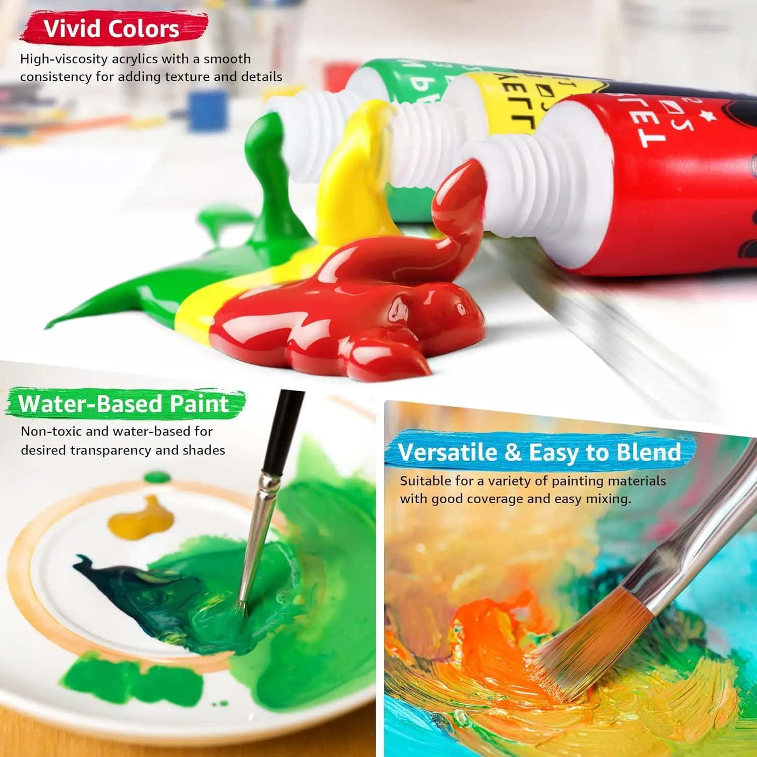 Set Cat Kaca Akrilik dengan 6 Kuas, 1 Palet, 12/24 Warna 12Ml, Cat Kaca Noda untuk Gelas Anggur, Cat Akrilik Tahan Air