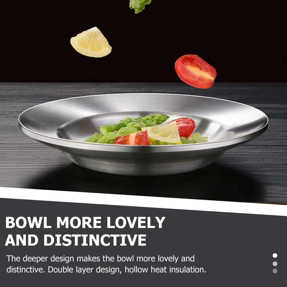

Western Dinner Plates Stainless Steel Pasta Bowl European Style Fettuccine Dish Restaurant Banquet Hollow Insulation Kitchen