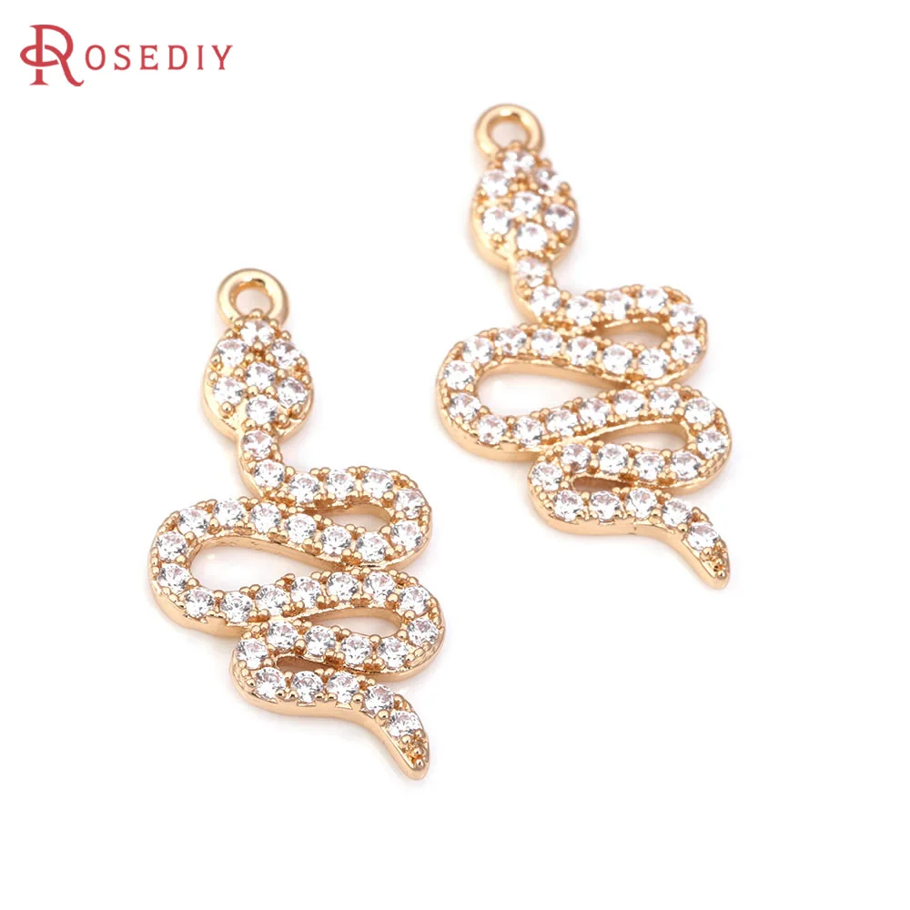 

6 шт., 18-каратное золото, латунь и циркон, подвески в форме змеи, подвески, высокое качество, изготовление ювелирных изделий своими руками, ожерелье, серьги, аксессуары