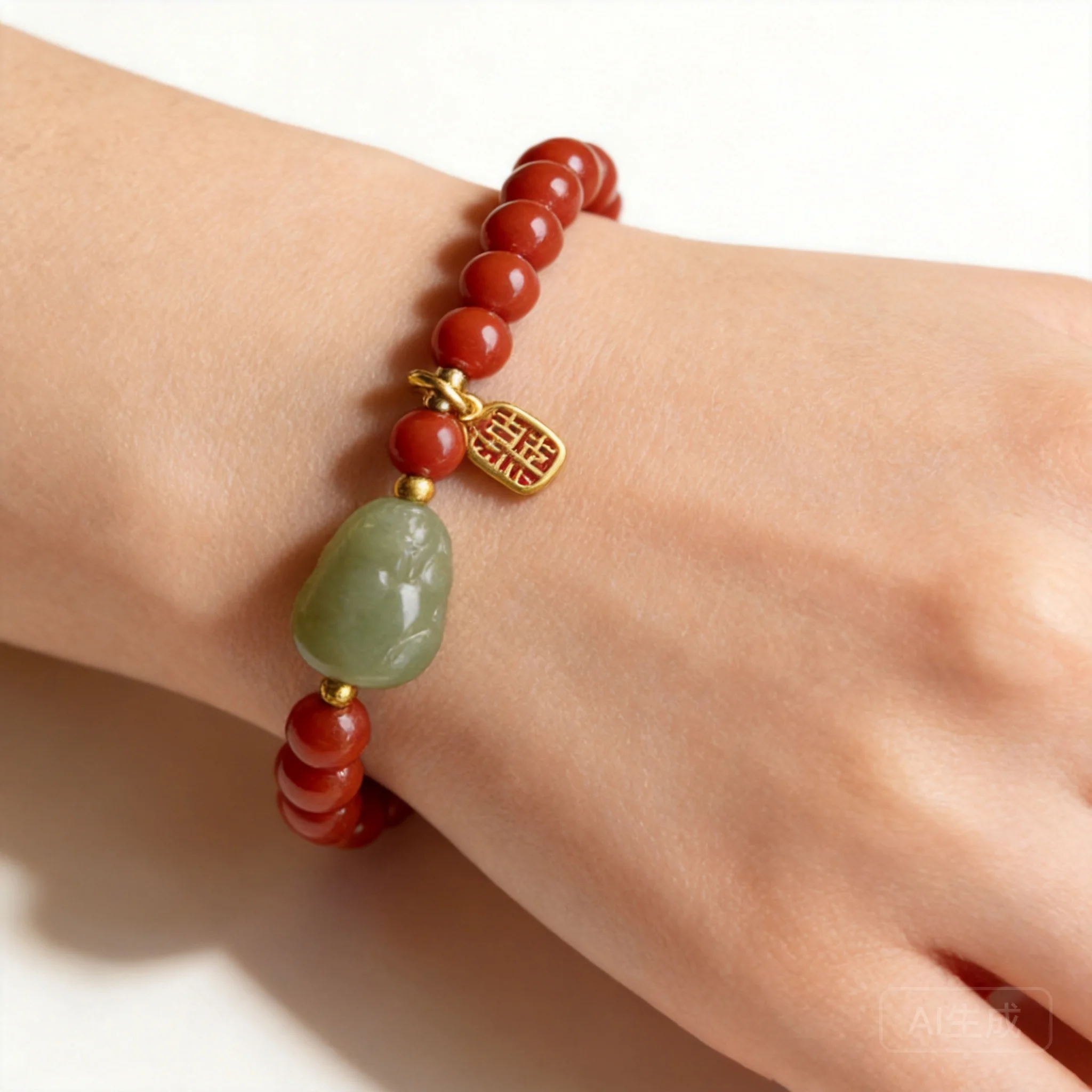 

Natural Persimmon Red Southern Agate Hetian Cyan Jade Pixiu Bracelet Chinese Style Lucky Wealth Attracting Blessing Hanfu Jewelr