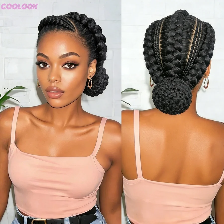Neu eingetroffene Bantu-Flechtperücken, synthetische Vollspitzen-Cornrow-Box-Braids-Perücken, kleberlose, handgefertigte Low-Bun-Flechtperücken für Damen, 12 Zoll – Detail 1
