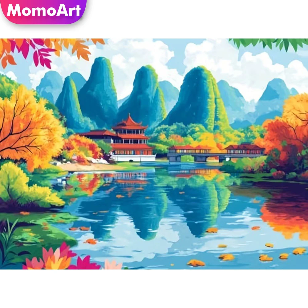 

Алмазная вышивка Momoart: Пейзаж с рекой и горами, квадратные и круглые стразы, DIY, алмазная живопись, мозаика, подарок для ребенка