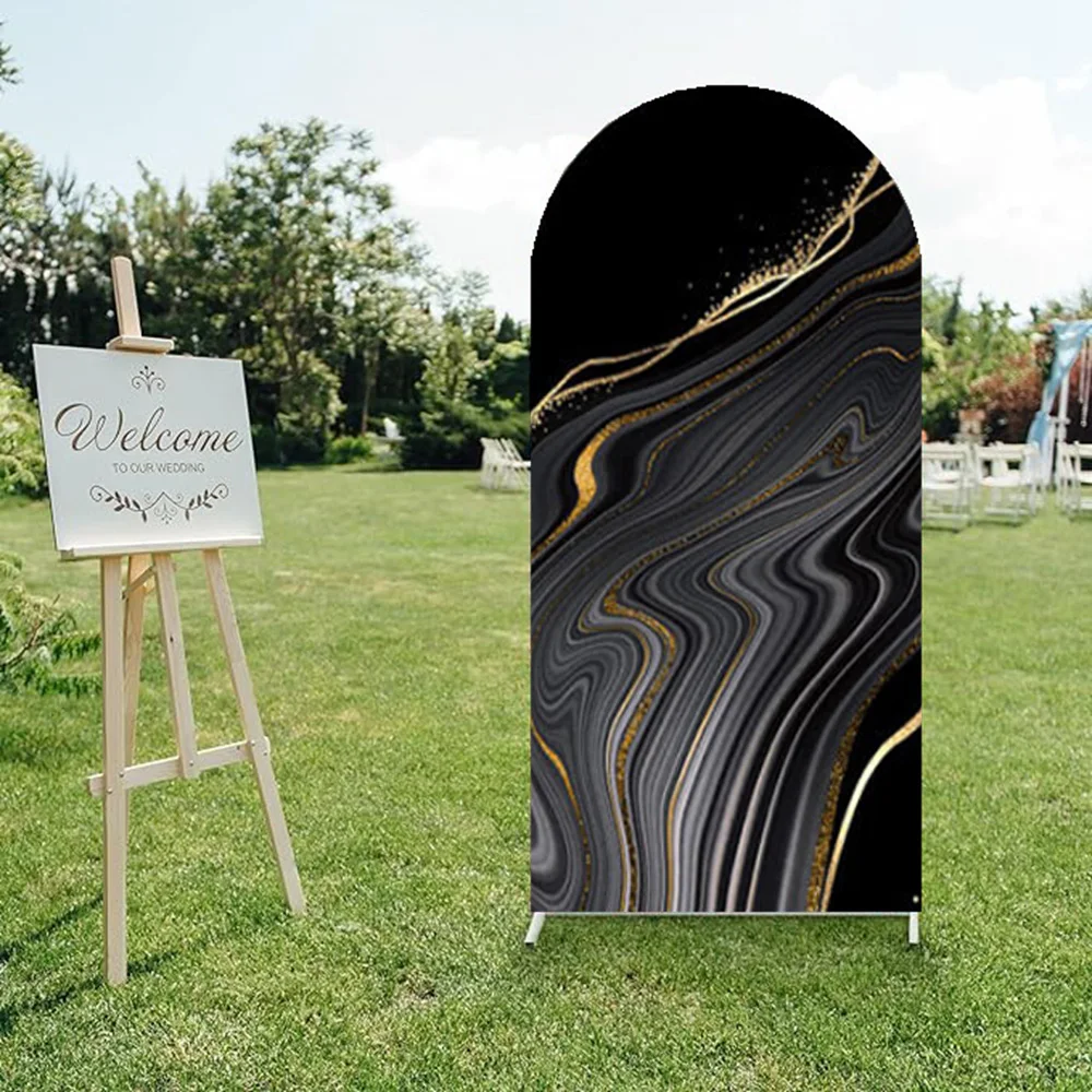 Mockika двойная сшитая арка фон для фотосъемки детский душ украшение богемный черный мрамор золотой узор фото фон