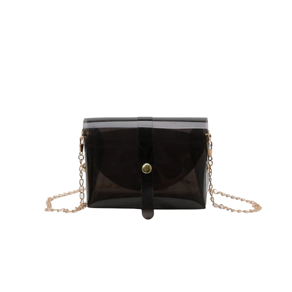 กระเป๋าสะพายไหล่แฟชั่นสไตล์คาวาอี้ วัสดุ PVC สีลูกกวาด โปร่งใส ทรงสี่เหลี่ยม กันน้ำ ใส่ลิปสติกได้ สำหรับผู้หญิง