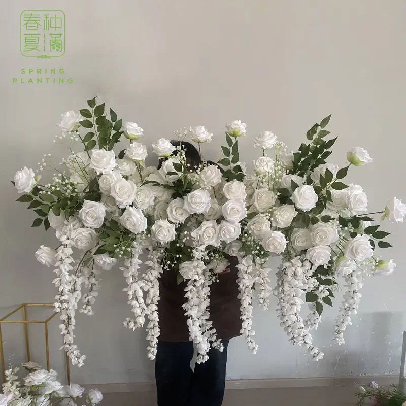 White Artificial Hanging Flowers Spring Decor Wall Mounted Fake Plant Garland for Wedding Party Store Window Display Home