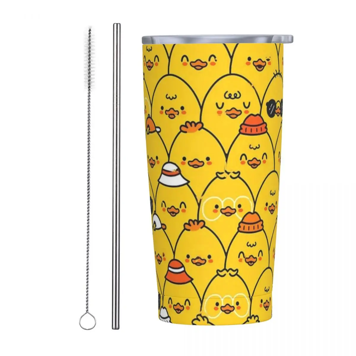 Stainless Steel Tumbler Yellow Ducks Mugs Cup With Straws Funny Ducklings Beach Cold Drink Water Bottle Keep Heat Coffee Mug