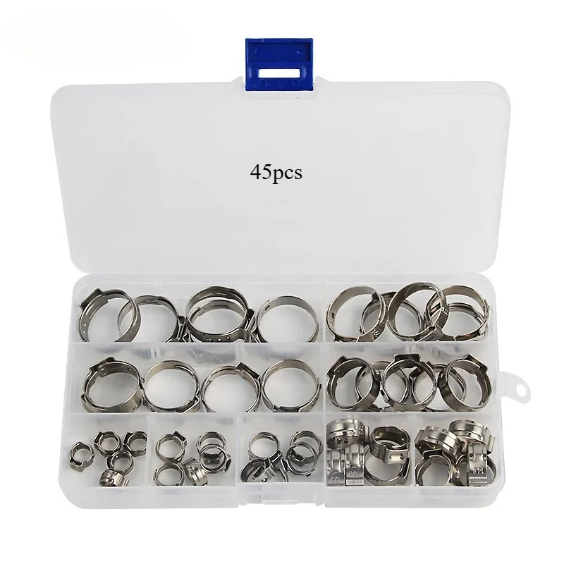 45/80/100pcs Single Ear Hose Clamp 304 Stainless Steel Clamp  For Tubes Cinch Clamp Rings For Sealing Clamps