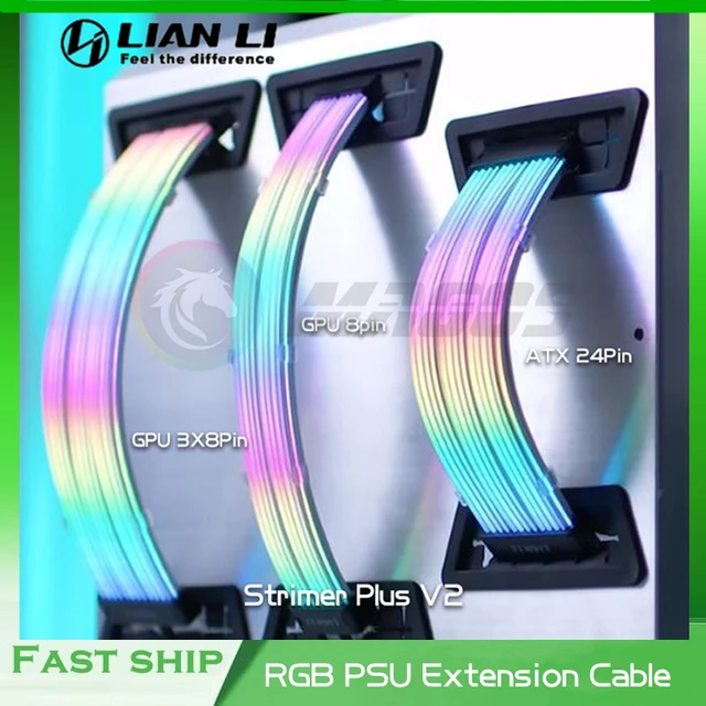 Lian liストリマープラスv2 rgb psu延長ケーブル曲げ可能なシリコンワイヤーgen.3th atx 24ピンgpu  8ピントリプルケーブルソフト & 取り外し可能