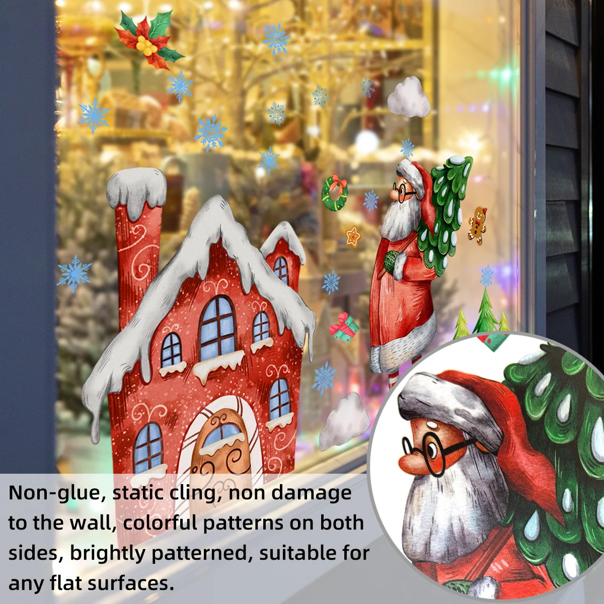 Santa Claus' Small House Electrostatic Window Stickers for Decoration, Living Room and Bedroom Windows