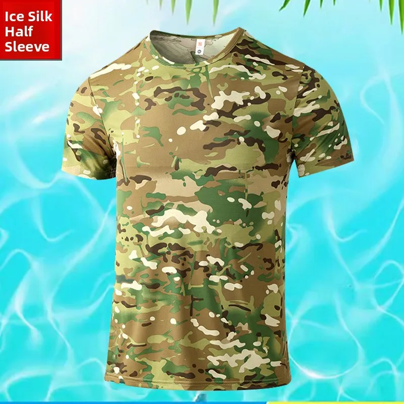

New 2025 Men's Ice Silk Qui Dry ort Sve T-irt Summer Lightweight Tactical Outdoor Sports f Sve round Ne Camo...