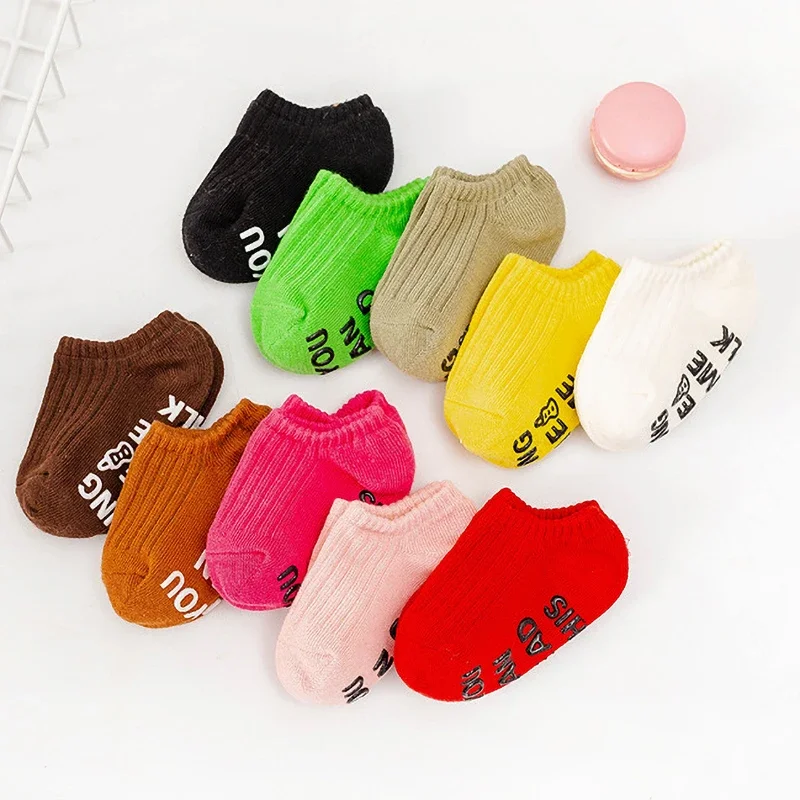 Cute Candy Color Stripe White Baby Floor Socks Summer Spring Thin Cotton Rubber Anti-slip Short Ankle Stockings for Boys Girls