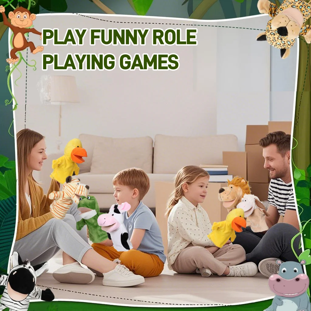 4-12PCS Animal Hand Puppets Set 25cm  Farm & Safari Soft Plush Toys with Working Mouth for Birthday Party Favors Storytelling