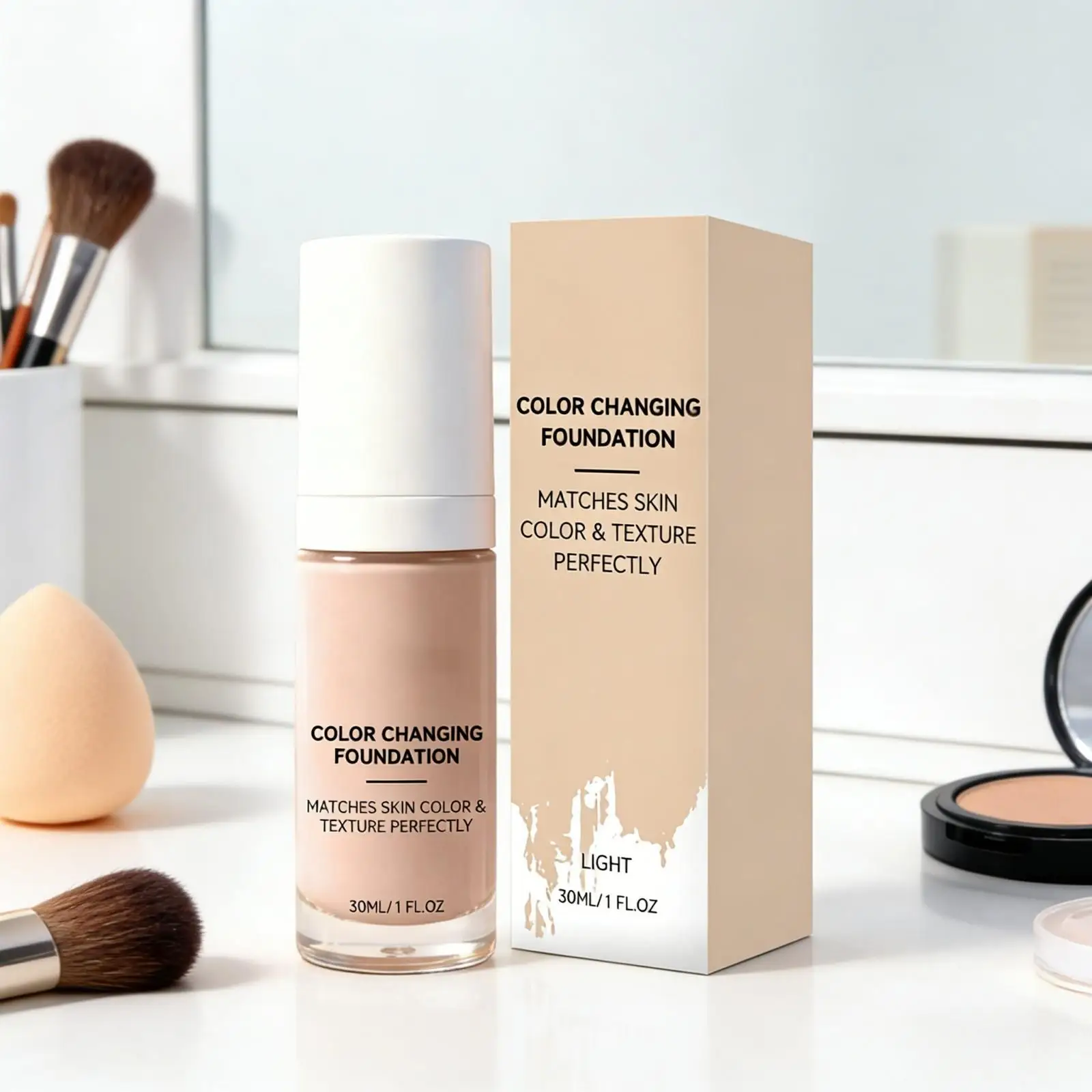Color-Changing Foundation Liquid Long Lasting Waterproof Even Skin Tone Nude Natural Dewy Finish High Coverage Makeup Base 30ml