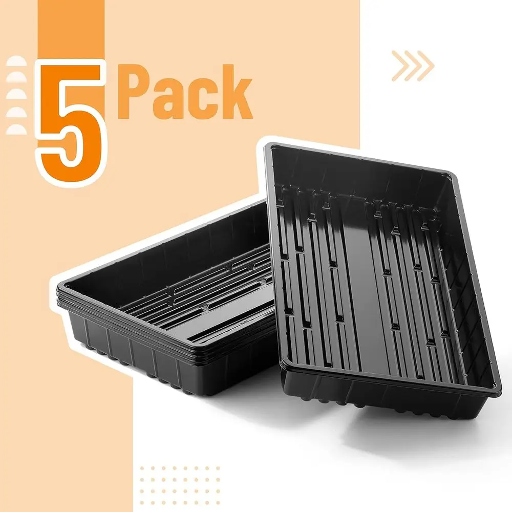 5-Pack Seed Starter Trays, 17x10x2.4, Durable Plastic, Stackable & Reusable for Indoor/Outdoor Gardening & Hydroponics