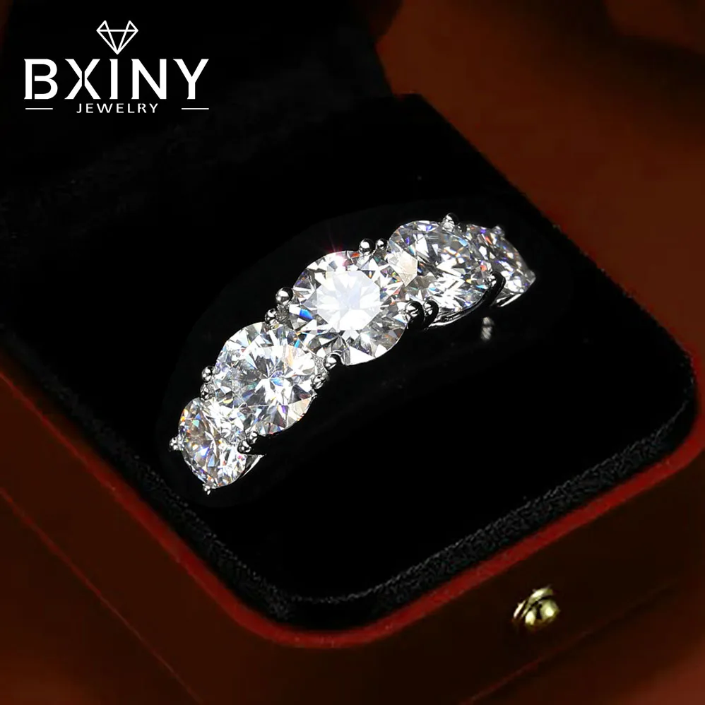 

BXINY GRA Certified All Moissanite Rings 100% S925 Silver 5 Stones 3.6cttw Lab Diamond For Women Wedding Band Gifts Fine Jewelry