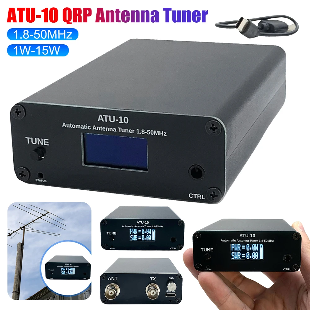 ATU10 Automatic Antenna Tuner 1-15W Antenna Automatic Tuner 1.8-50MHz 0.91 Inch OLED Display