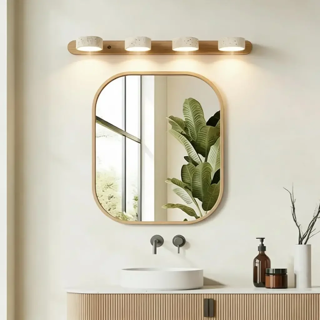 LED Bathroom Vanity Light, Travertine Stone Light Fixture, 360° Rotatable Stone Lampshades, Modern Rustic Wall Lamp for Bedroom, view 2
