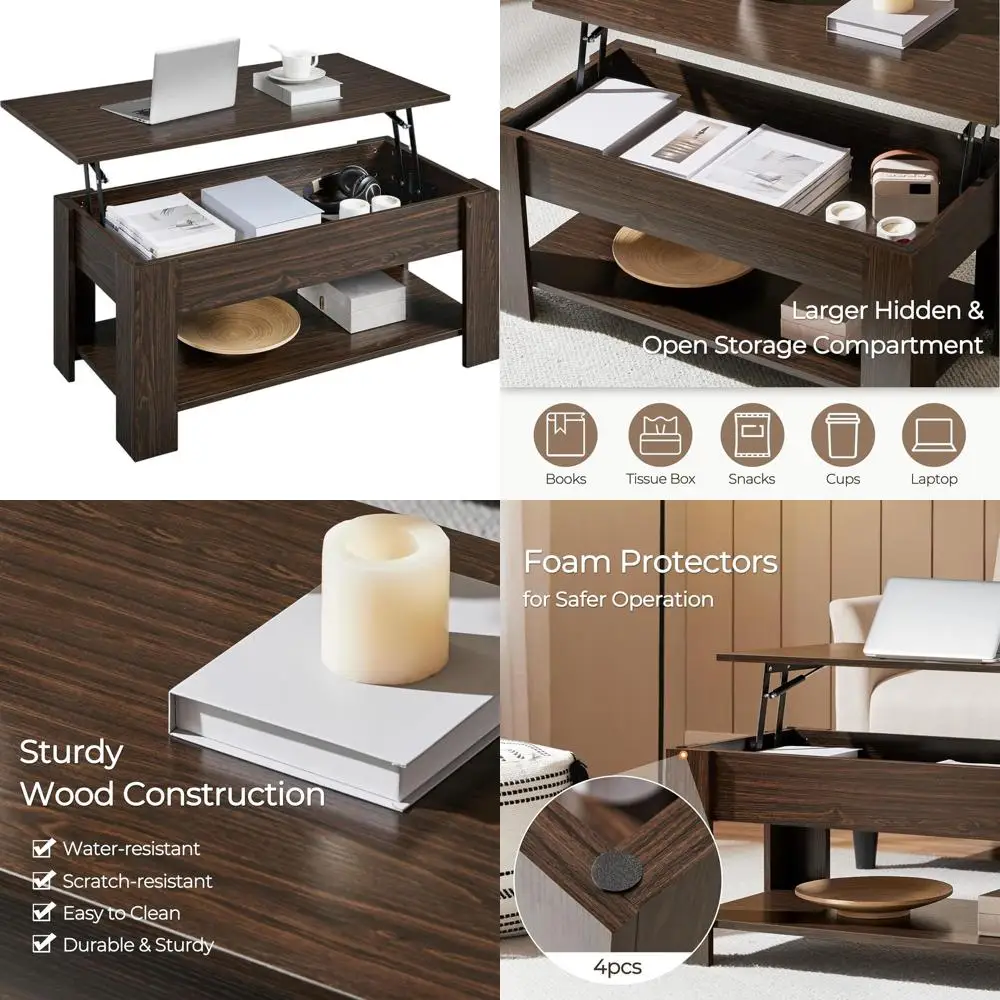 

Журнальный столик со скрытым хранилищем и подъемной столешницей, длина 38,6 дюйма, подходит для столовой или гостиной