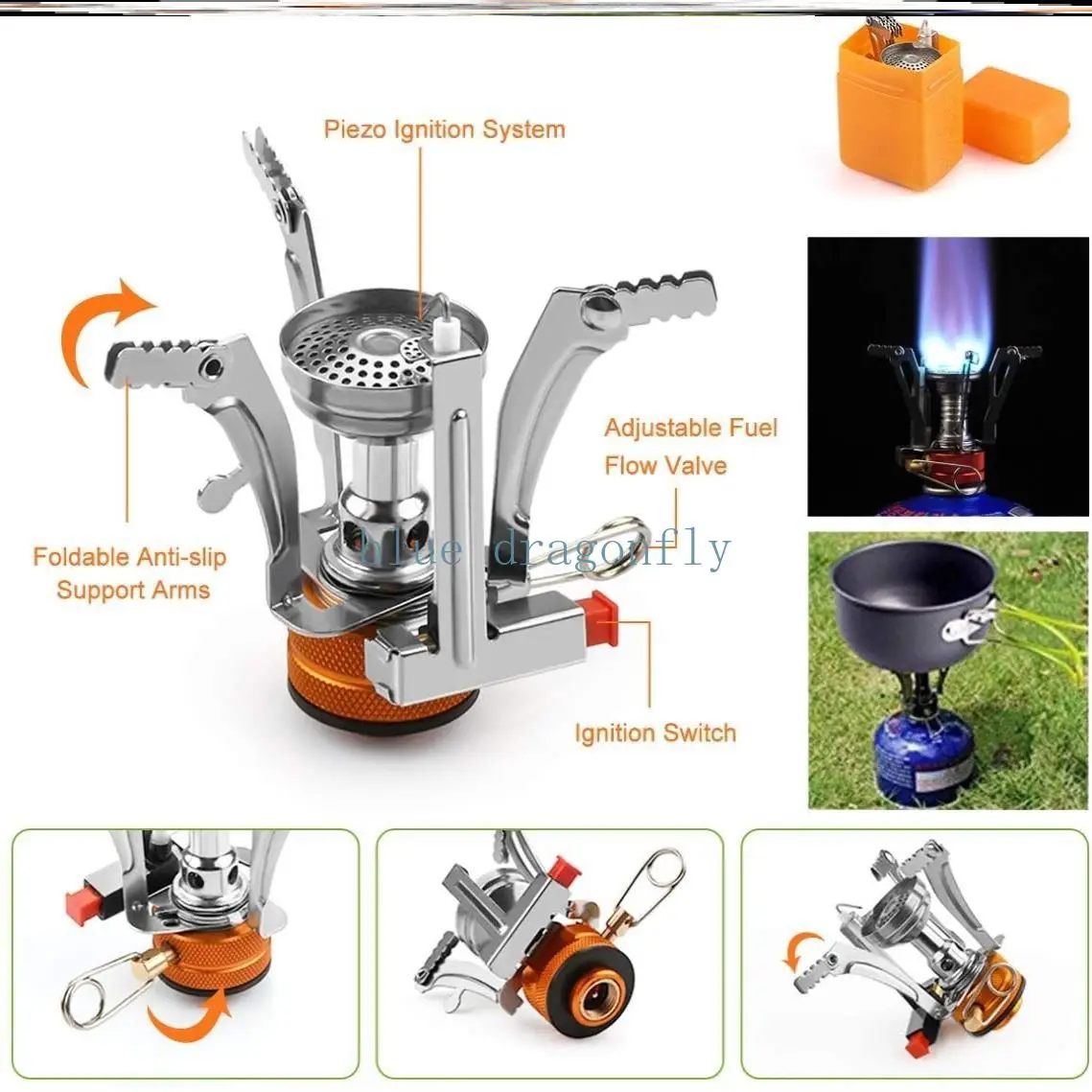 Picnic Camping Integrated Mini Stove Head with Electronic Ignition Portable Stove Cooking Range Cookware for Travel Camping