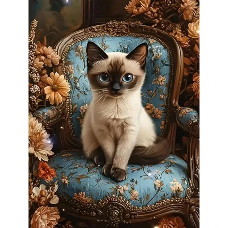 DIY Vintage Siamese Kitten Diamond Painting, Eye-catching Elegant Art For Living Room Wall Decoration Exquisite Gift