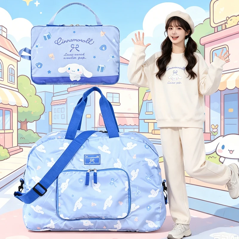 Cinnamoroll Travel Bag Cartoon Anime HelloKittys Printing Fold Can Be Condom Trolley Box Light Downhill Bag Storage Bag Portable