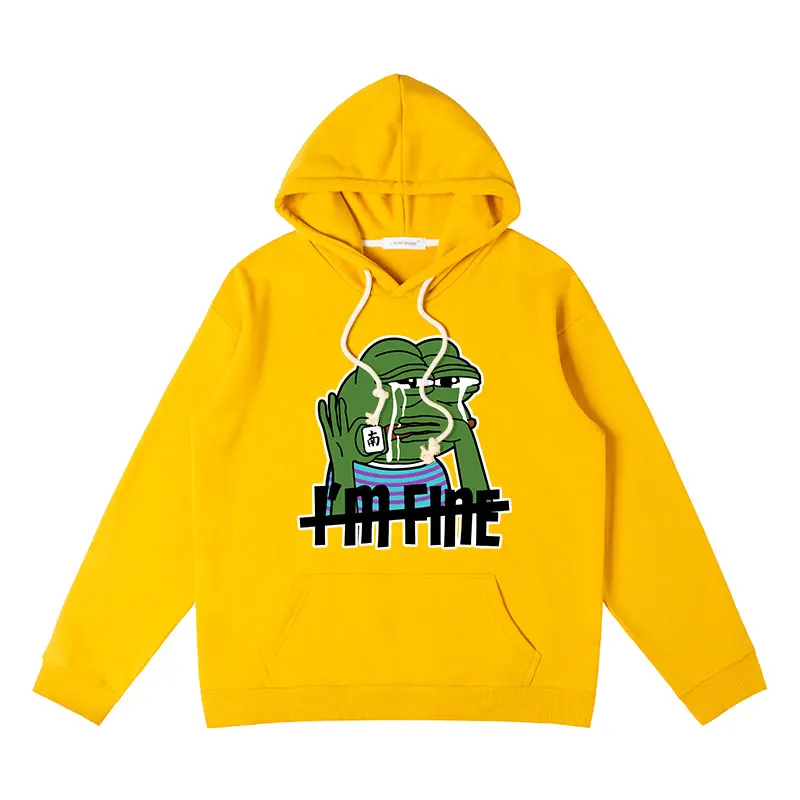 جاكيت بغطاء رأس من الضفدع الحزين للرجال والنساء ، مشاهير الإنترنت ، توب هاراجاكو ، الخريف والشتاء ،