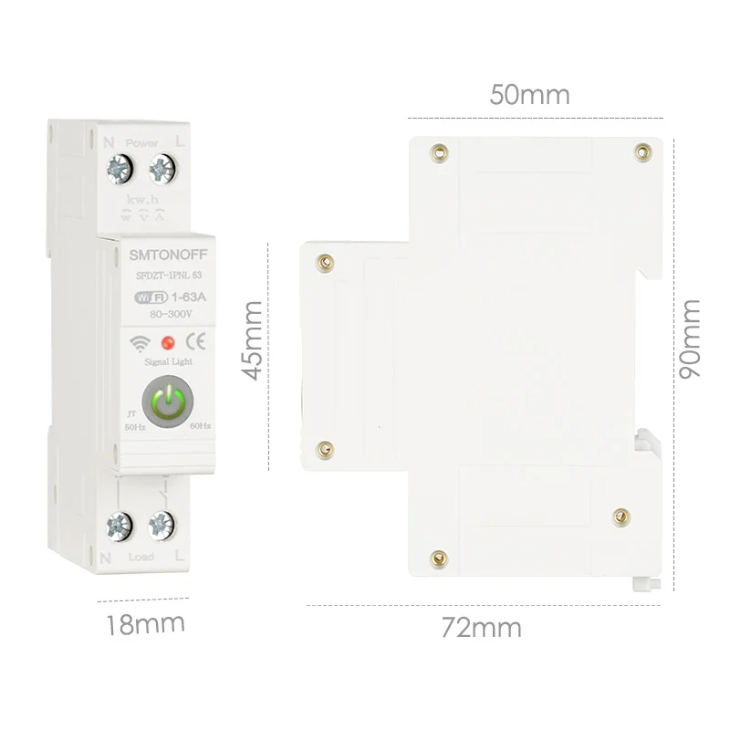 Disyuntor inteligente TUYA WiFi MCB, protección contra sobrecorriente y bajo voltaje, medición de energía, interruptor de Control remoto de 1-63A