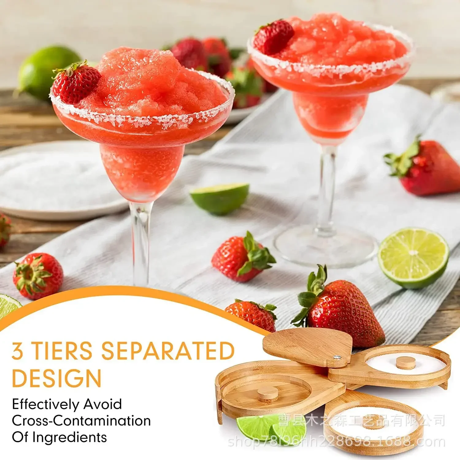 3 Tier Bamboo Rotating Lime Juice Glass Rimmer Bar Wine Accessory Cocktail Mixing Salt Sugar Box Bar Bartender Tool Case