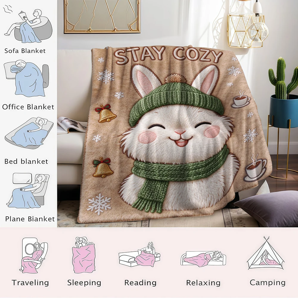 Stitch Orange Plaid Flannel Blanket Warm Soft Halloween Christmas Decorative Couch Warm Cozy All-Season Gift - view 6
